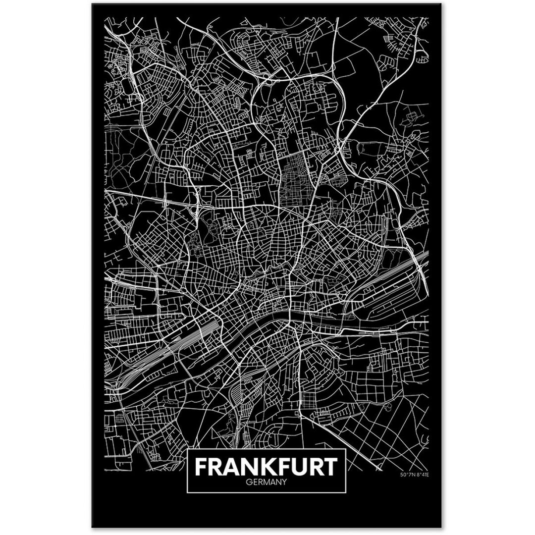 Leinwandbild Dark Map of Frankfurt