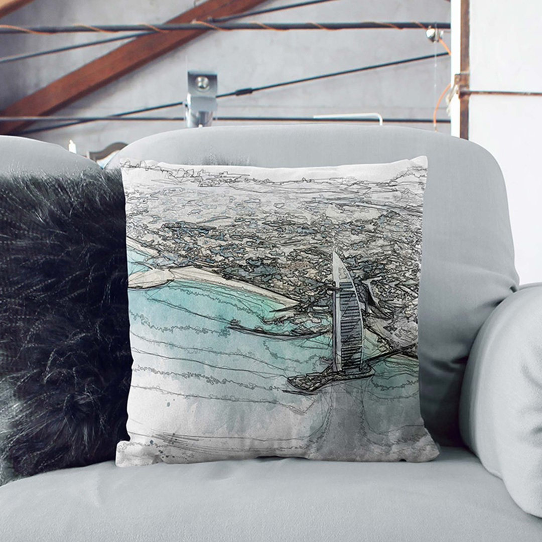 Burj Al Arab Hotel Dubai Skyline in Abstract Cushion with Filling