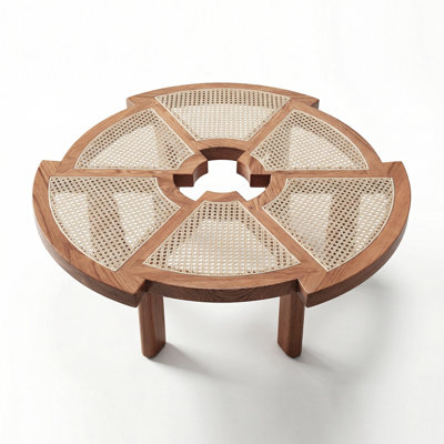 40" Minimalist Unique Natural Wood-Tone Woven Solid Wood Coffee Table