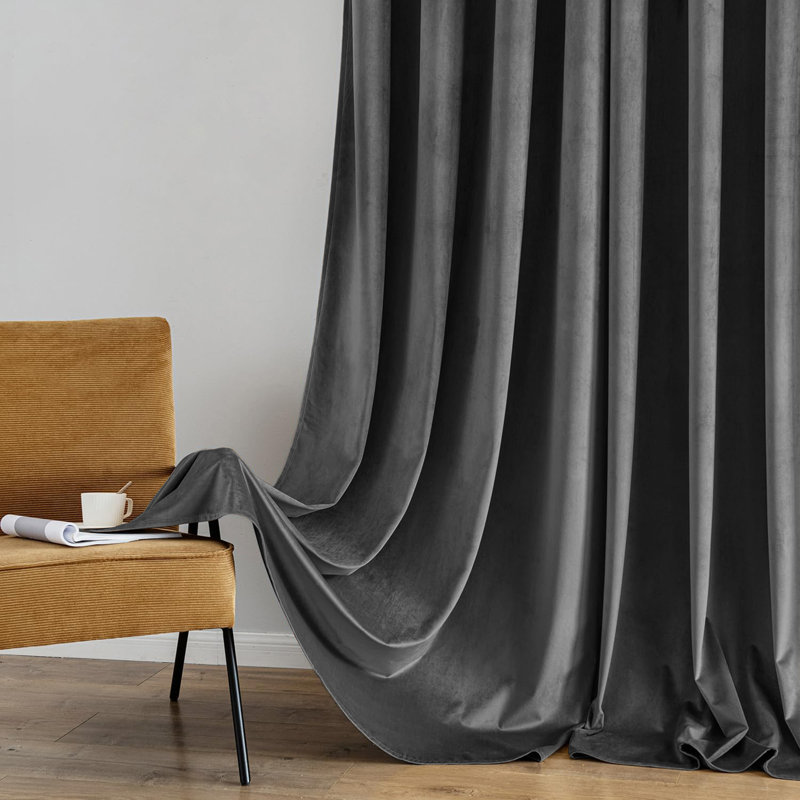 Heavy Velvet Curtains with Eyelet Rings – Thermal Insulated Drapes, 168cm Width x 228cm Drop, Grey
