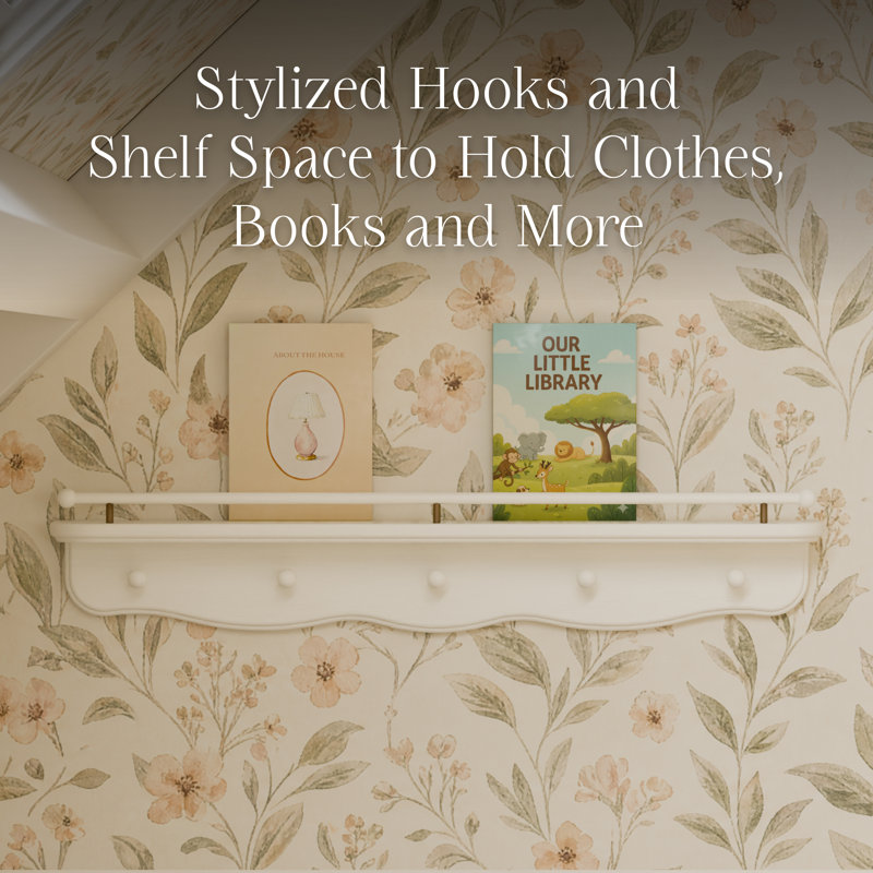 Liberty 31" Wall Shelf with Hooks, Warm White