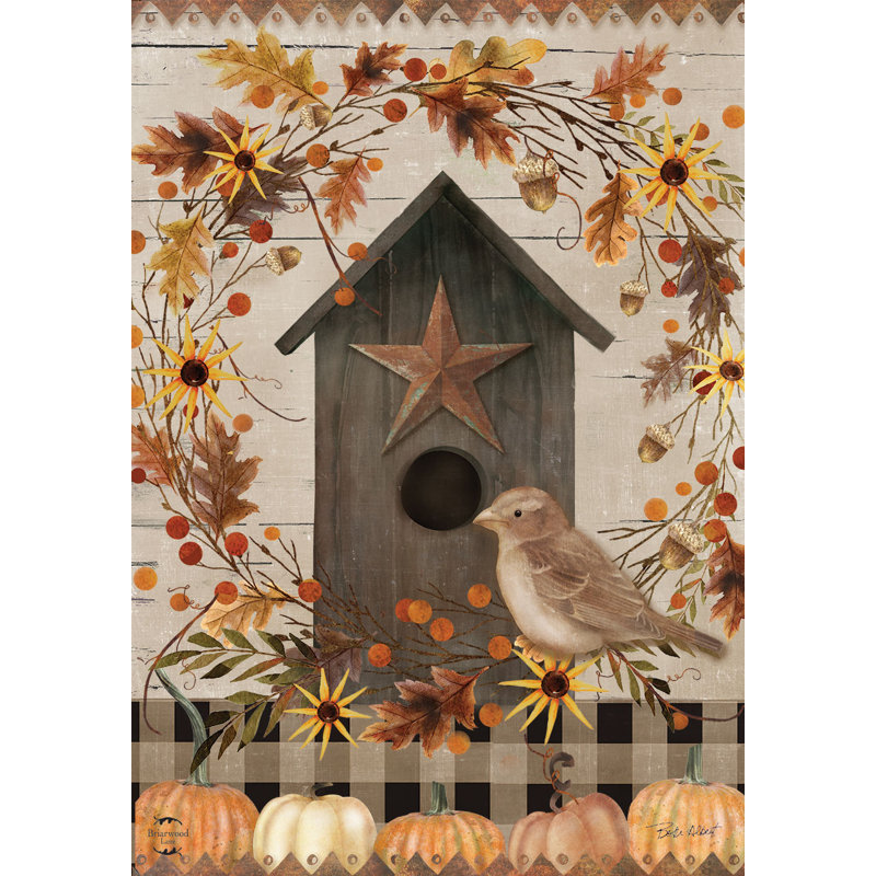 Primitive Fall Birdhouse House Flag