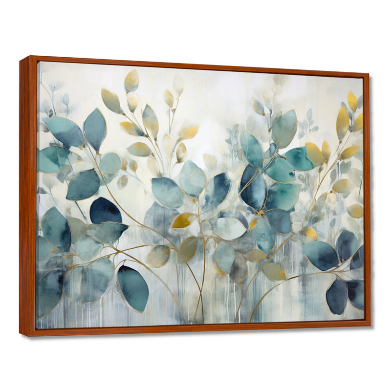 «Blue Botanical Rhythms II - Abstract Botanicals», art mural sur toile, H 24 po x l 32 po, Reproduction avec cadre flottant
