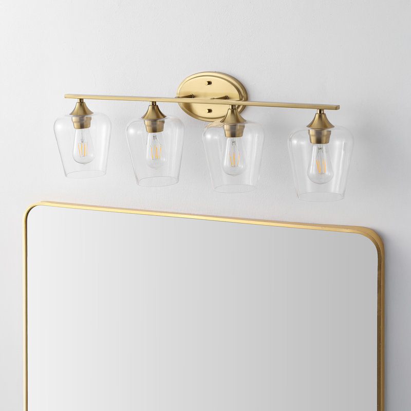 Dejon Iron/Seeded Glass Cottage Rustic LED Vanity Light, Brass Gold, 4