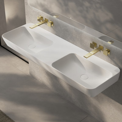Lavabo de salle de bain mural à surface solide 47 "x 16" Monblari blanc mat