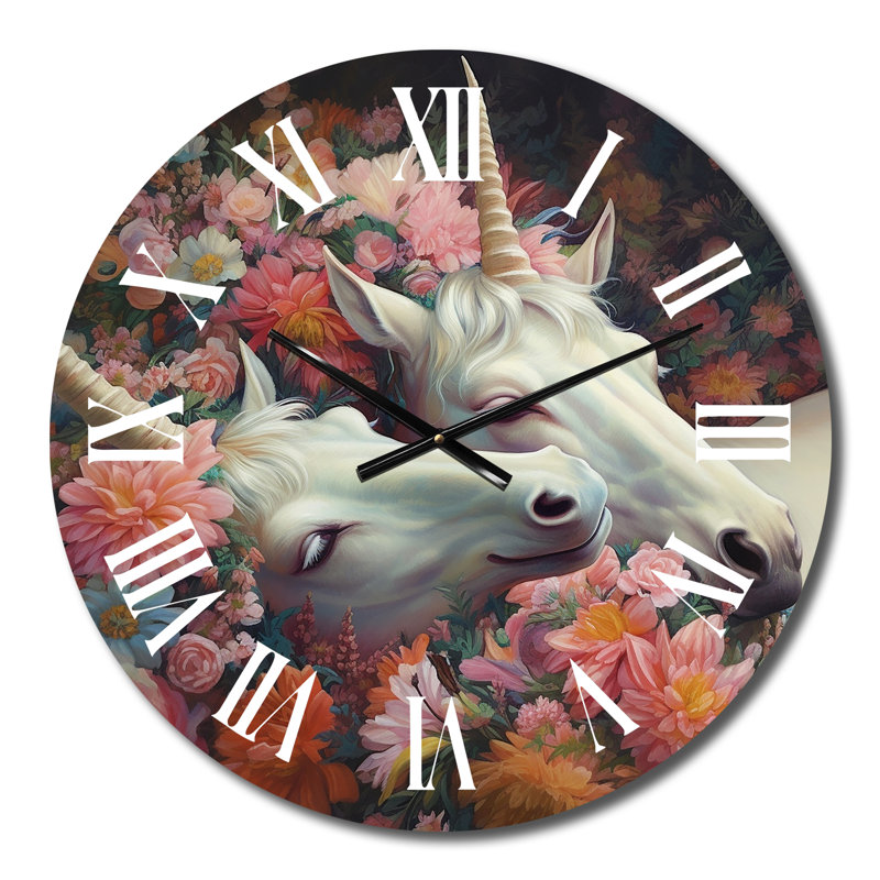 Mignonnes licornes qui dorment ensemble dans une horloge murale en métal Flowerfield, Petit