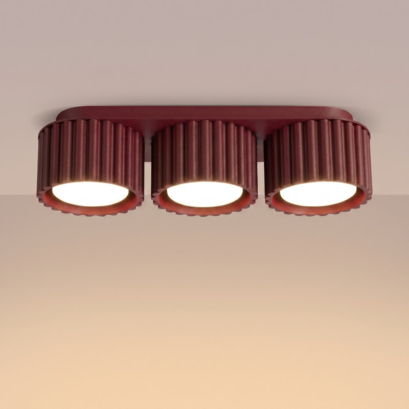 Aura Aluminium Flush Mount, Burgundy, 32,5x10x8 cm, 3 Lights