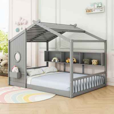 Lit de maison avec toit de maison de jeu et rangement intégré