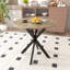 Table de salle à manger ronde de 31,5 po pour 4, style industriel moderne, plateau en bois aggloméré brun avec pieds en métal noir