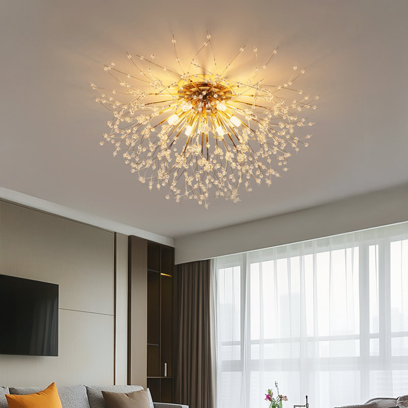 Alixa 50cm 6-Light Semi Flush Mount Crystal Ceiling Light, Gold