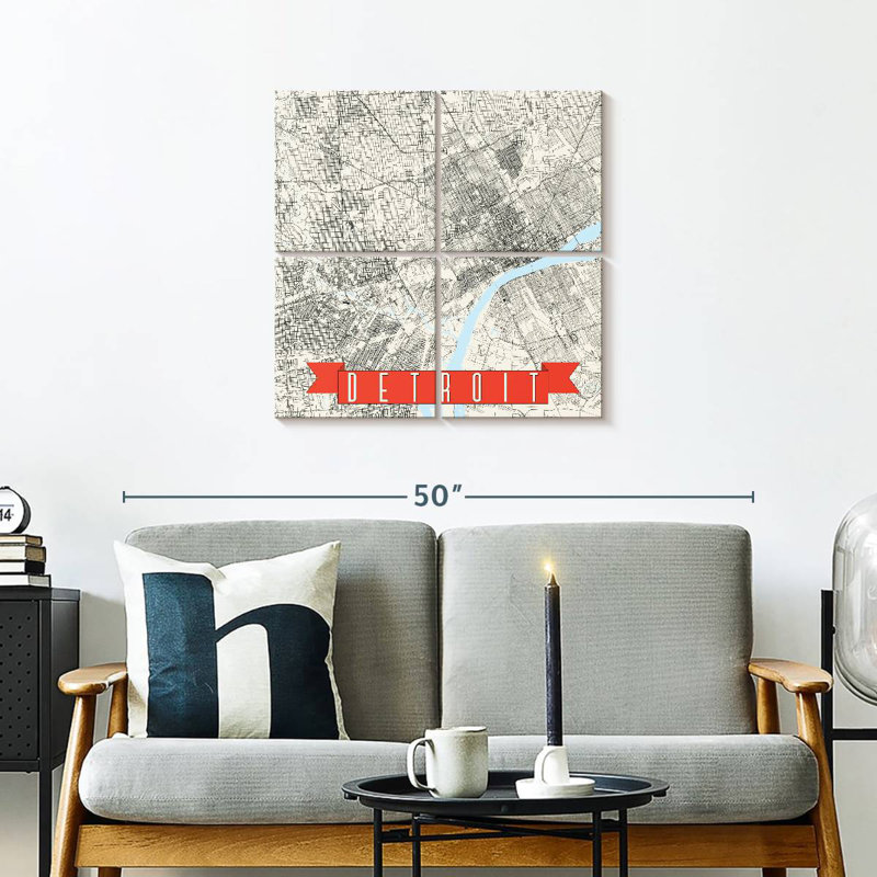 Aliaz Detroit Grid Map, 26" H x 26" W