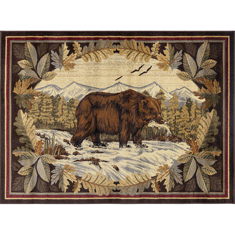 "A Hunting Bear In A River" Area Rug, Runner 2'7" x 7'3"
