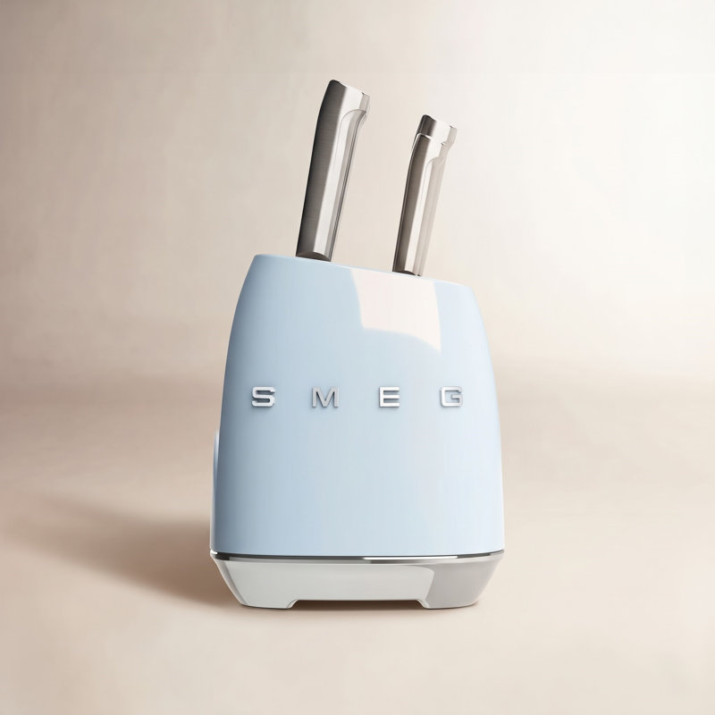 SMEG 7 Piece Knife Block Set, Pastel Blue