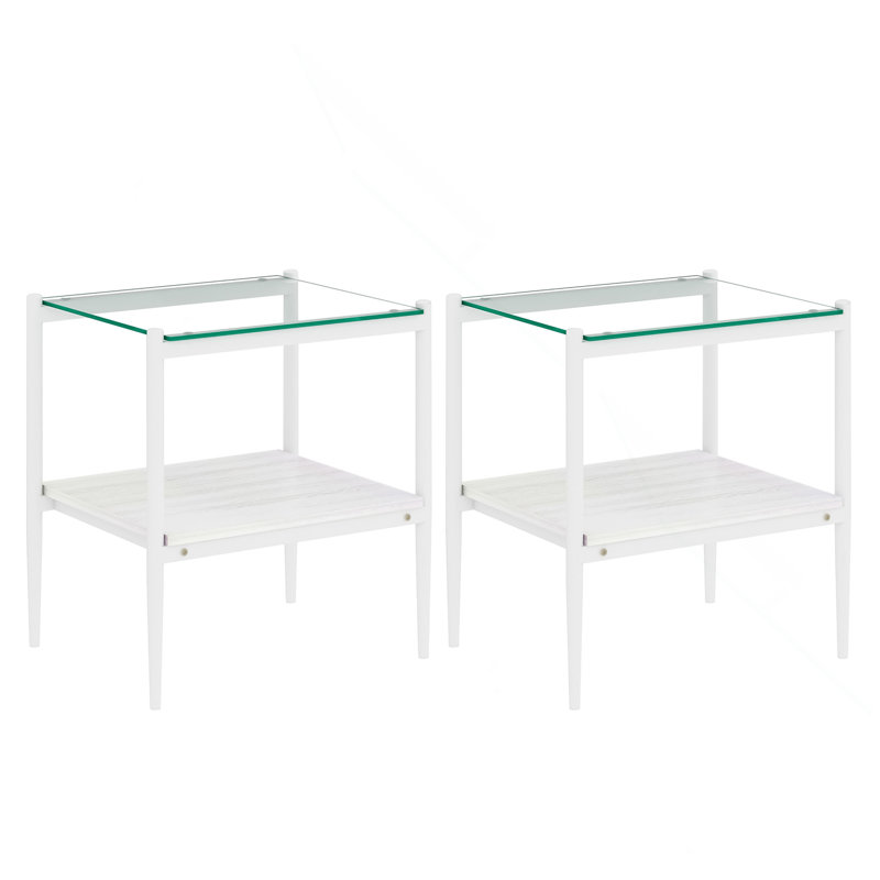 Set Of 2 Rectangle End Table, Tempered Glass Tabletop With MDF Layer, Modern Table For Living Room , Transparent Glass, Clear
