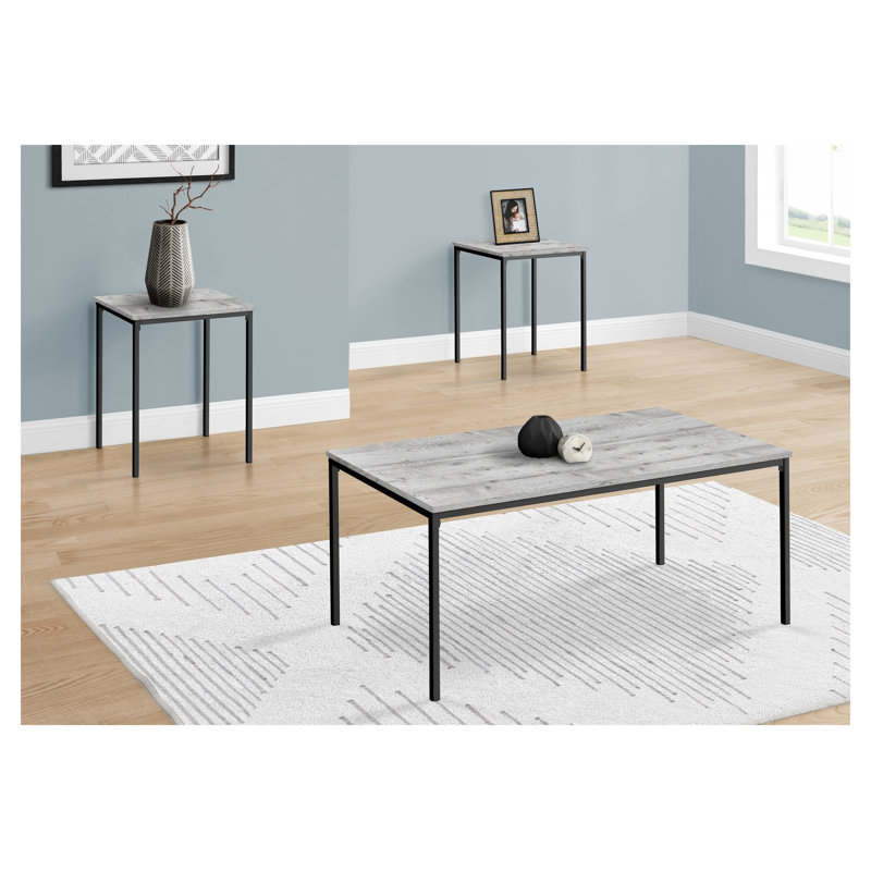Ensemble de tables basses 3 pièces avec plateau en stratifié gris et structure en métal noir, Bois gris / noir, Bois
