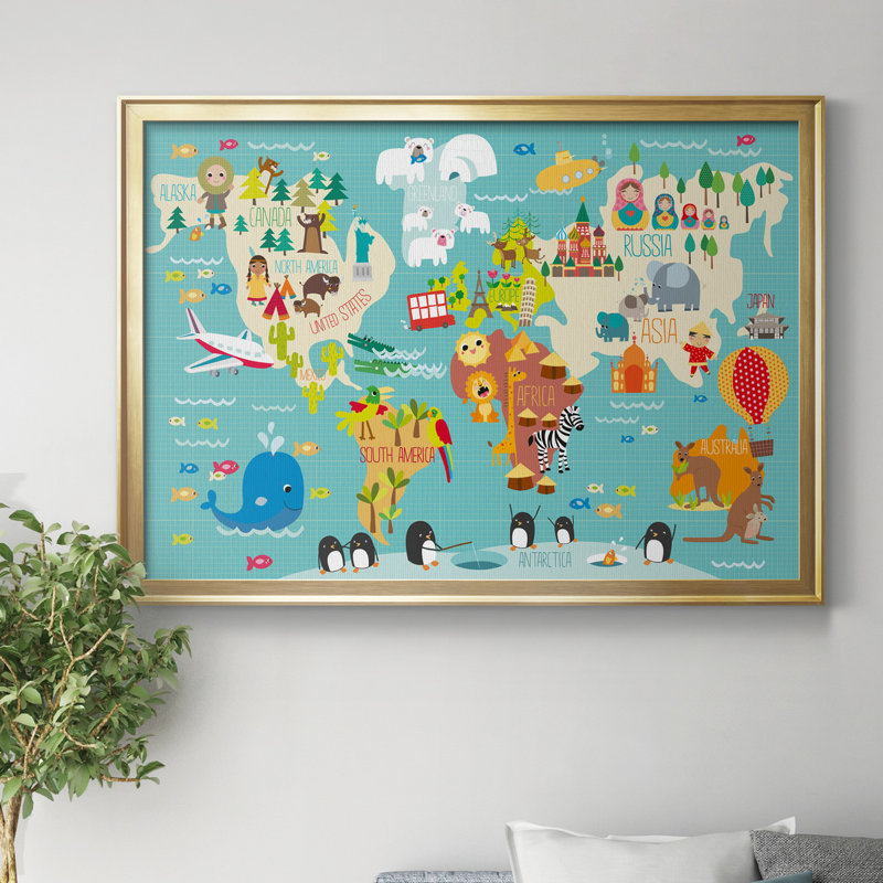 " Children's World Map ", Gold, 30.5" H x 42.5" W x 1" D
