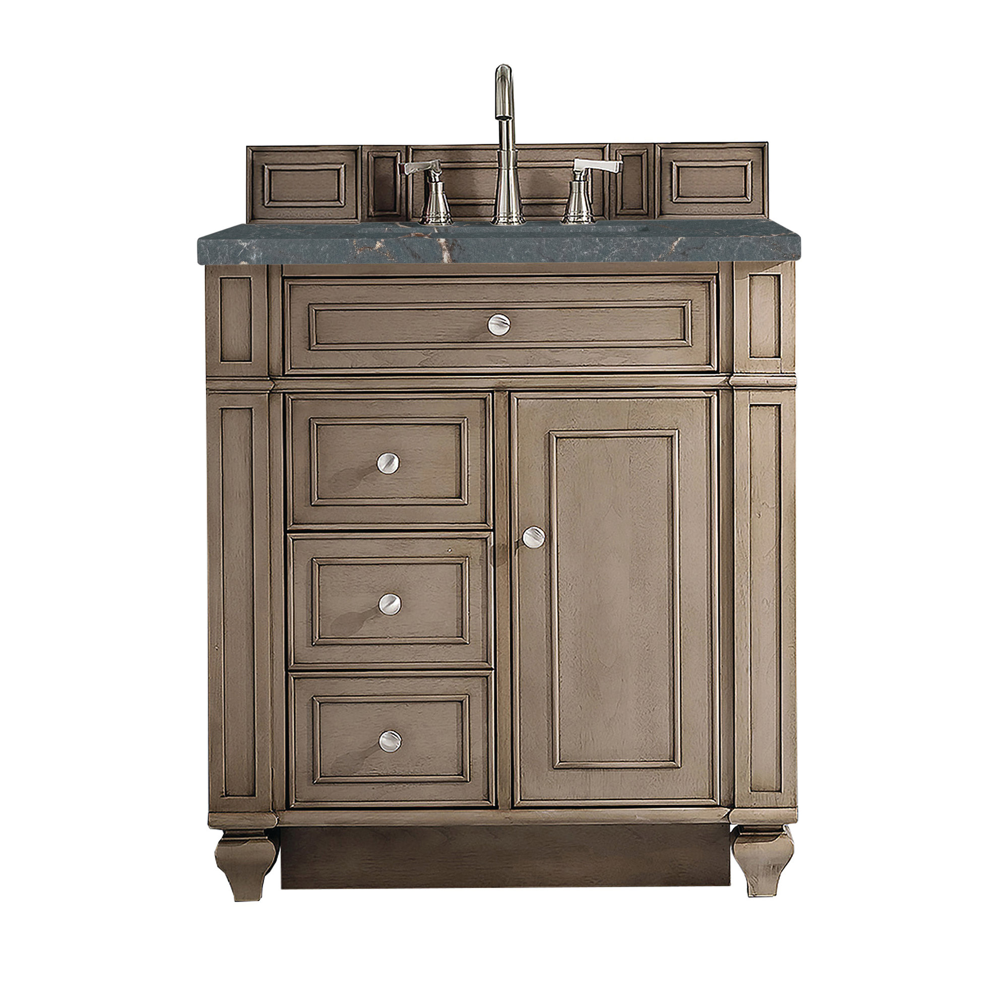 Bristol 30'' W Single Vanity, Whitewashed Walnut, Parisien Bleu Quartz, 8" Widespread