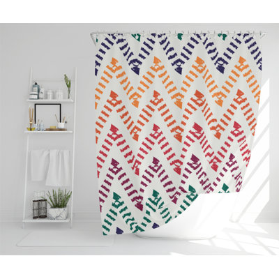 Freehand Horizontal Zigzag And Chevron Stripes Designer Shower Curtain