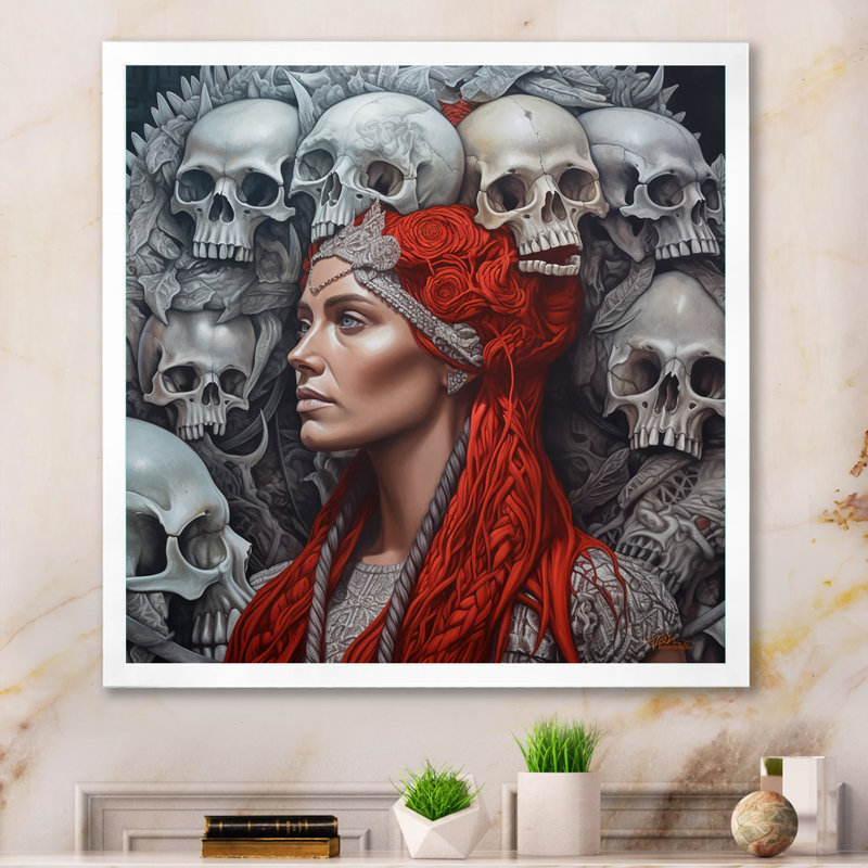 "Crâne, lignée, magie de l'ancienne sorcière rouge" sur toile, H 24 po x l 24 po x P 1 po, Cadre simple blanc