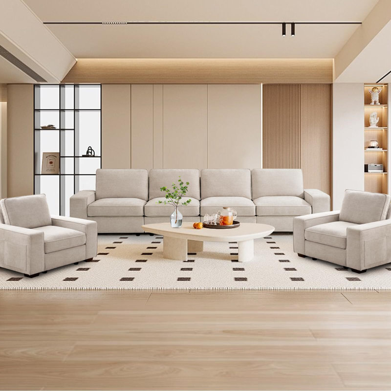 Upholstered Sofa with Removable Covers & Seat Storage, 4, Beige