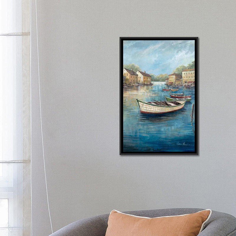 «Tranquil Harbor II» par Ruane Manning, reproduction sur toile, H 26 po x l 18 po x P 1,5 po, Toile avec cadre noir