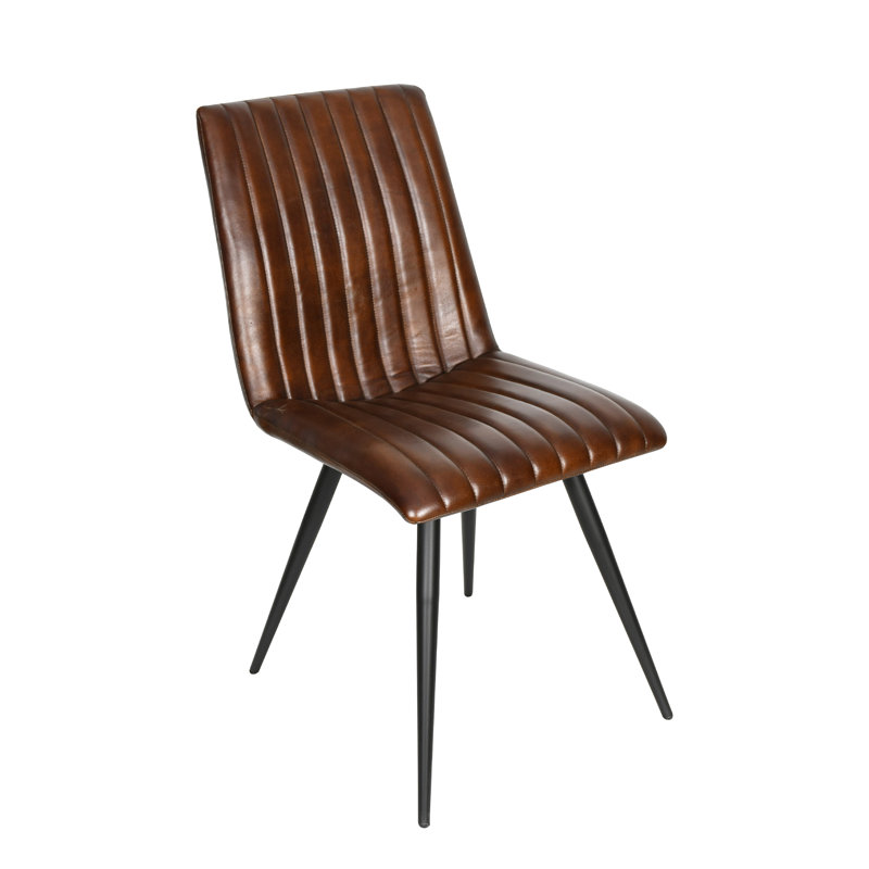 Jodianne 16'' H Tufted Genuine Leather Upholstered Side Chair, Hand Washed Chestnut