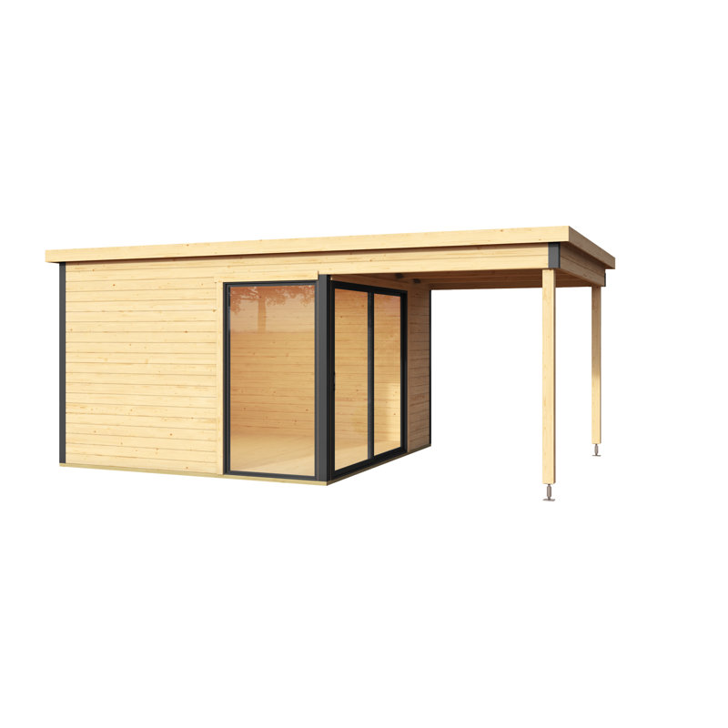 Lasita Domeo 2 - 10 x 10 Ft. Premium Log Cabin With Aluminium Sliding Doors (44mm), Brown