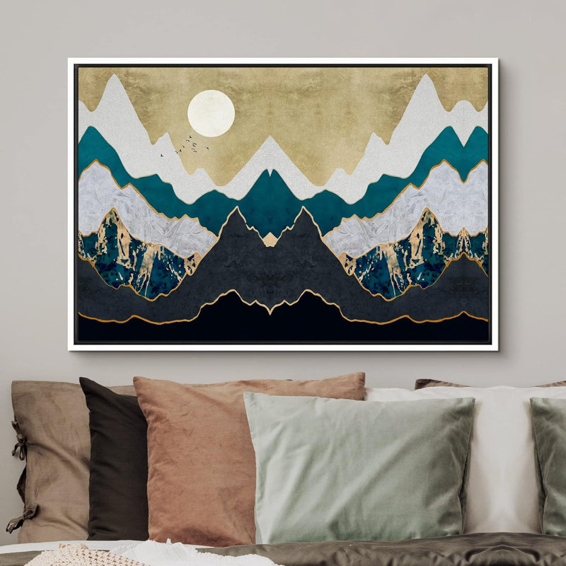 Sun Mountain Range Golden Mountain Peaks Under White Sun Abstract Wilderness Modern Art Rustic Scenic, reproduction d'art sur toile
