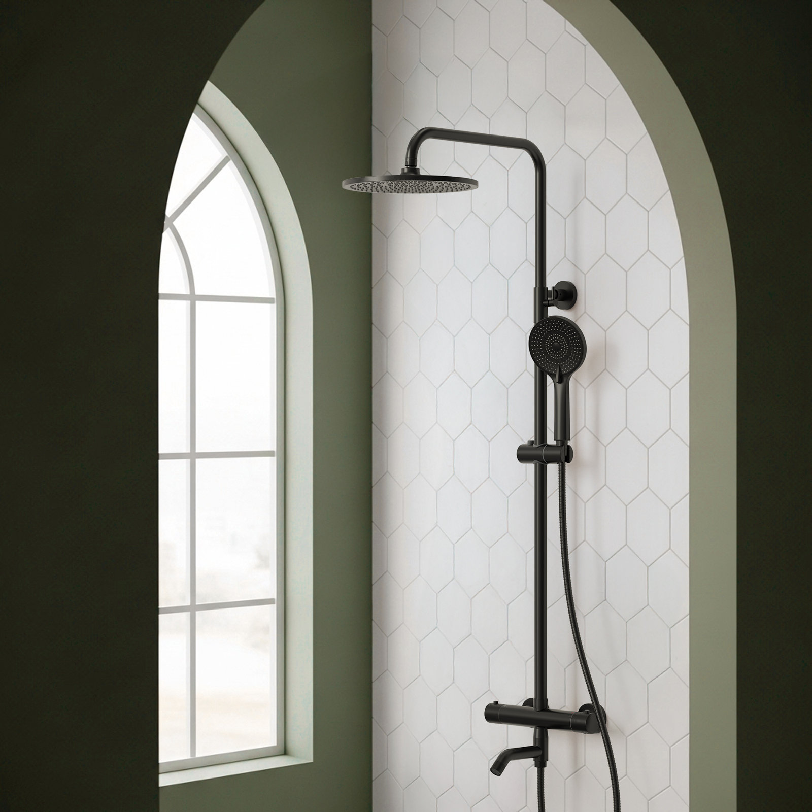 10" Thermostatic Slide Bar Shower System, Matte Black