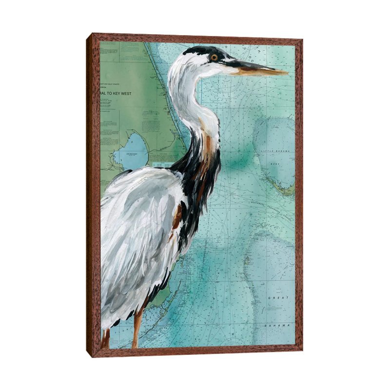 Key West Crane by Carol Robinson - Print on Canvas, 101.6 cm H x 66.04 cm W, Classic Brown Wood Framed