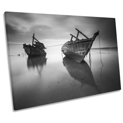 Boats Harbour Black And White Framed - Wrapped Canvas Print