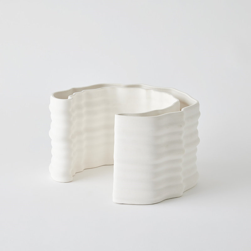 Crescent Printed Vase-Matte White-Lg, 7.75" H x 12.25" W x 11" D