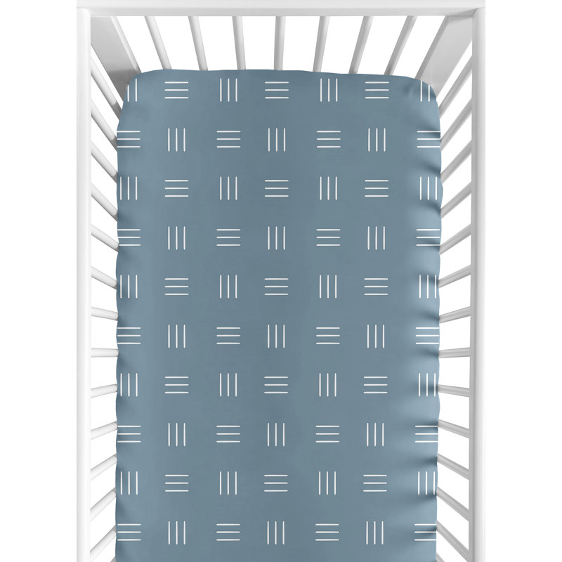 Drap-housse pour lit de bébé Boho Hatch Hatch, Bleu foncé / blanc