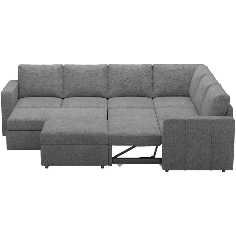 Grand canapé-lit modulaire avec repose-pieds Seybert, Chenille gris pâle