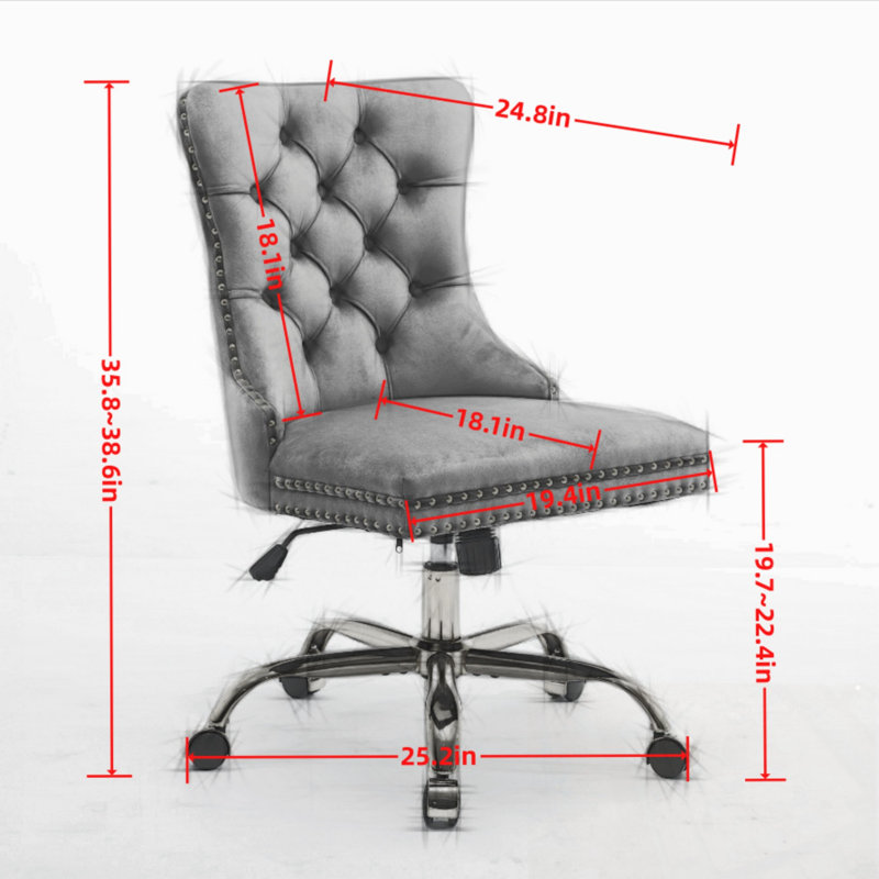 Chaise de bureau en velours avec dossier capitonné et base en métal, Bleu clair, Argent argent