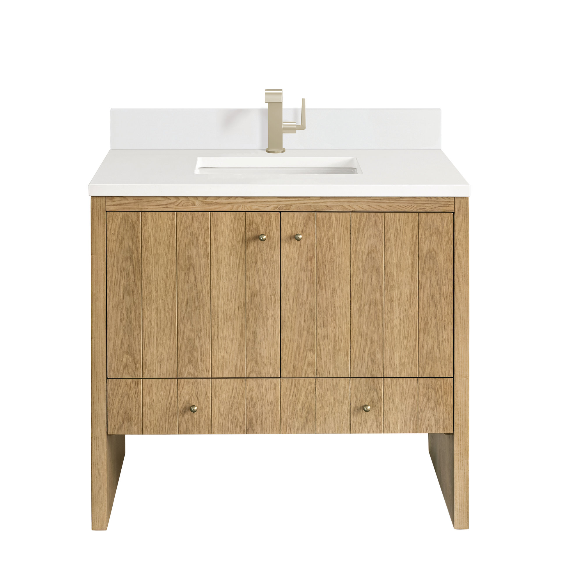 Hudson 36'' Single Bathroom Vanity, Single-Hole, White Zeus, Light Natural Oak