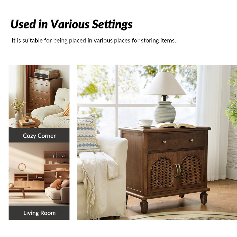 Dyals 27.5" H Traditional Rattan Door End Table, Walnut