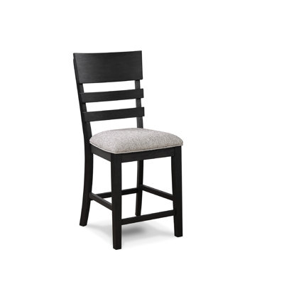 Chaise à hauteur de comptoir, 2 pièces, noir / gris, dossier, tissu de revêtement en bois