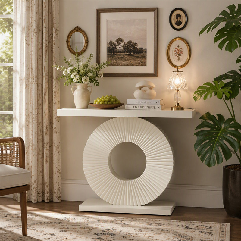 Canapé moderne en bois avec base géométrique, Blanc / Blanc, white, Blanc