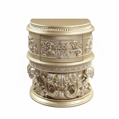2 Drawers Resin Nightstand in Champagne Silver Finish