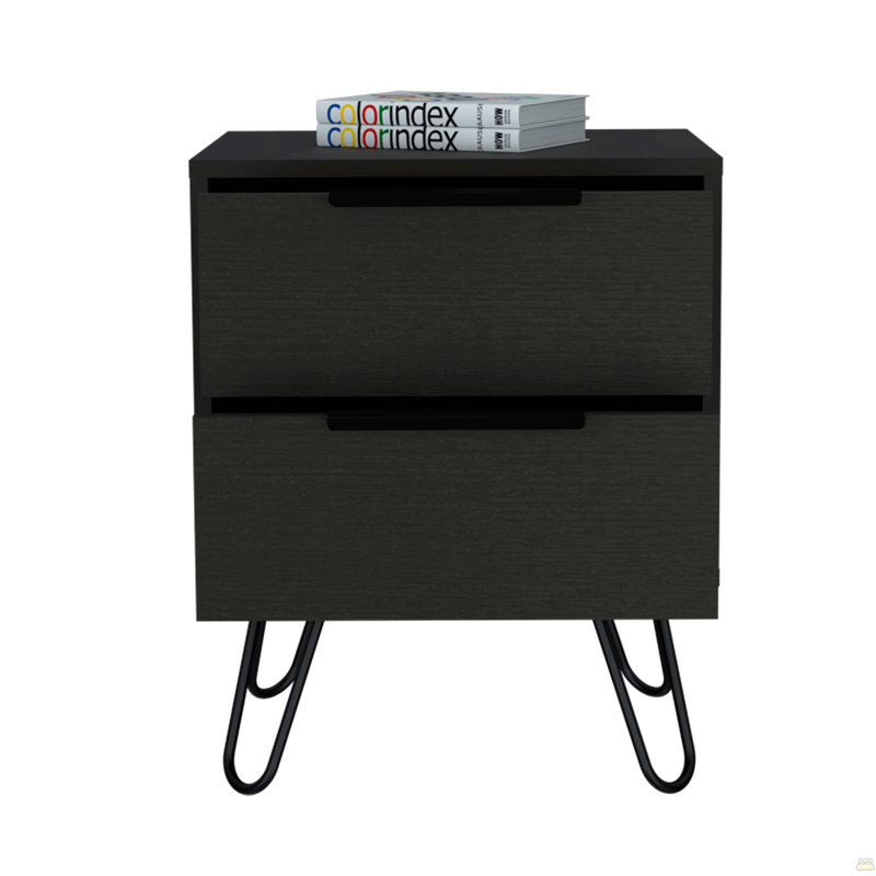 2 tables de chevet, pieds en épingle à cheveux, 2 tiroirs, Noir