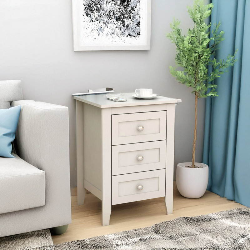 Table de chevet 3 tiroirs blanche Sowell avec station de charge et ports USB et prises de courant, Individuel