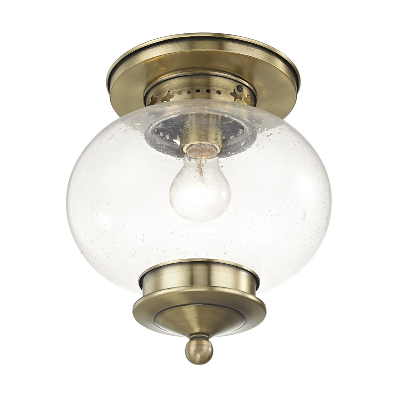 Shielo Glass Flush Mount, Antique Brass