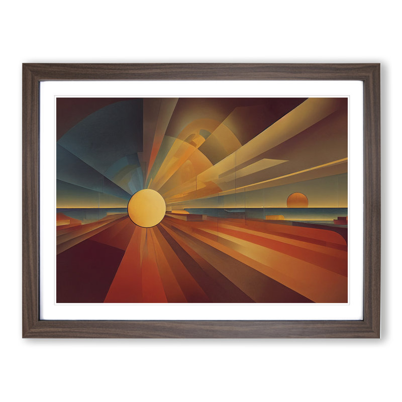 Abstract Sunset Sun Vol.5 - Framed Print, 34cm H x 46cm W x 2cm D, Walnut