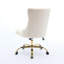 Chaise de bureau réglable en velours beige avec base en métal doré, boutons tirés à la main, garniture cloutée décorative et coussin élastique triple