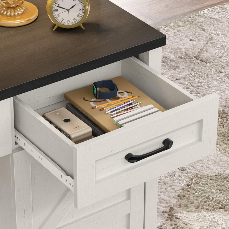Farmhouse 47" Desk With 3 Drawers, Black/White