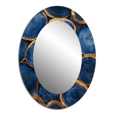 Mysteries Of Aqua Wood Slice II - Blue Oval Wall Mirror Decor