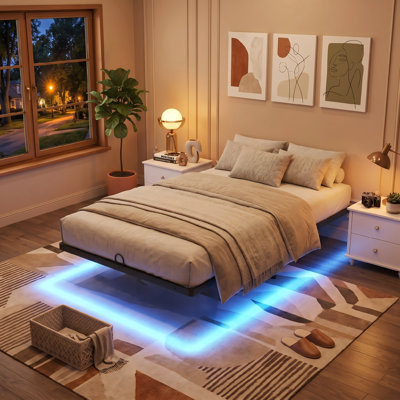 Twin XL Floating Metal Platform Bed Frame with Smart LED Lights, Modern Heavy Duty Design, No Box Spring Needed, Easy Assembly and Noise-Free Operation