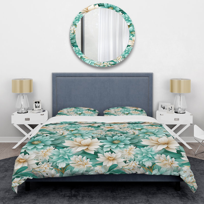 Ensemble de housse de couette Bohemian Dream Emerald Dahlia, Housse de couette pour très grand lit et 2 très