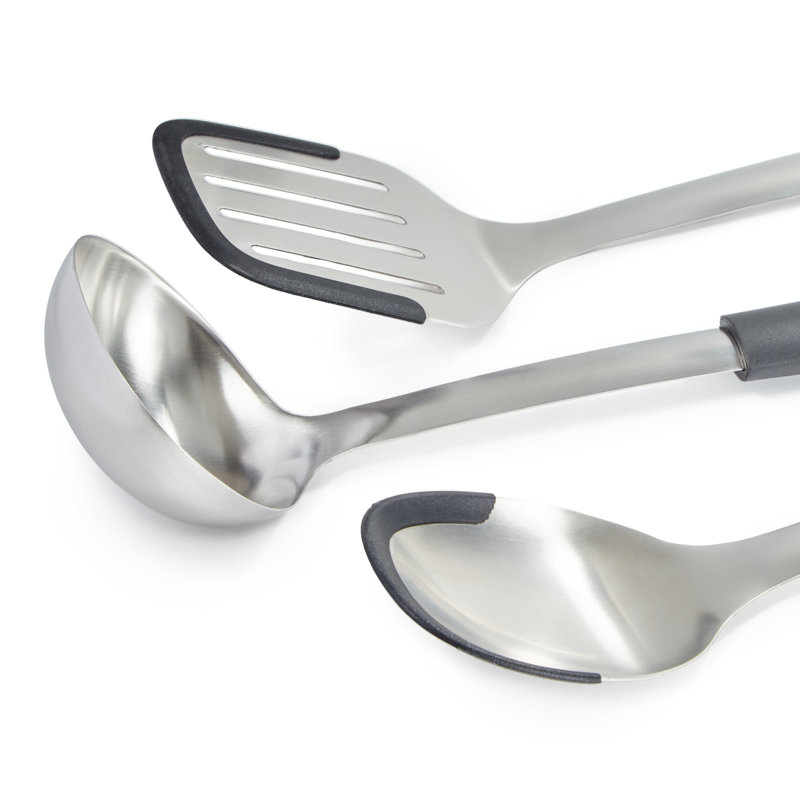 Graphite Stainless Steel 3-Piece Utensil Set with Silicone Heads